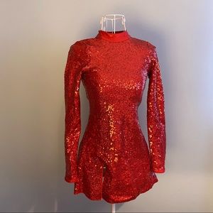 Girls Red Sequin Performance Dress
